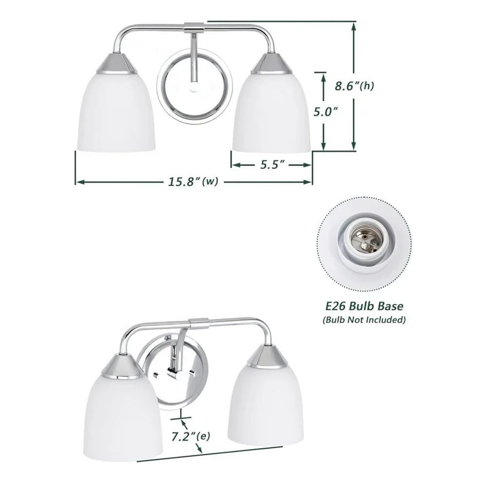 Ntsunxeko 2-Light Chrome Bathroom Vanity Light Frosted Glass VA0043-2-CHR